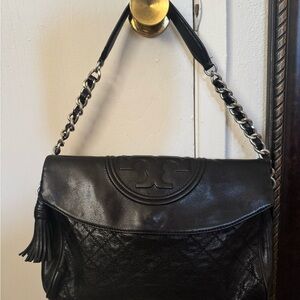 Tory Burch Black Leather Chain Strap Bag